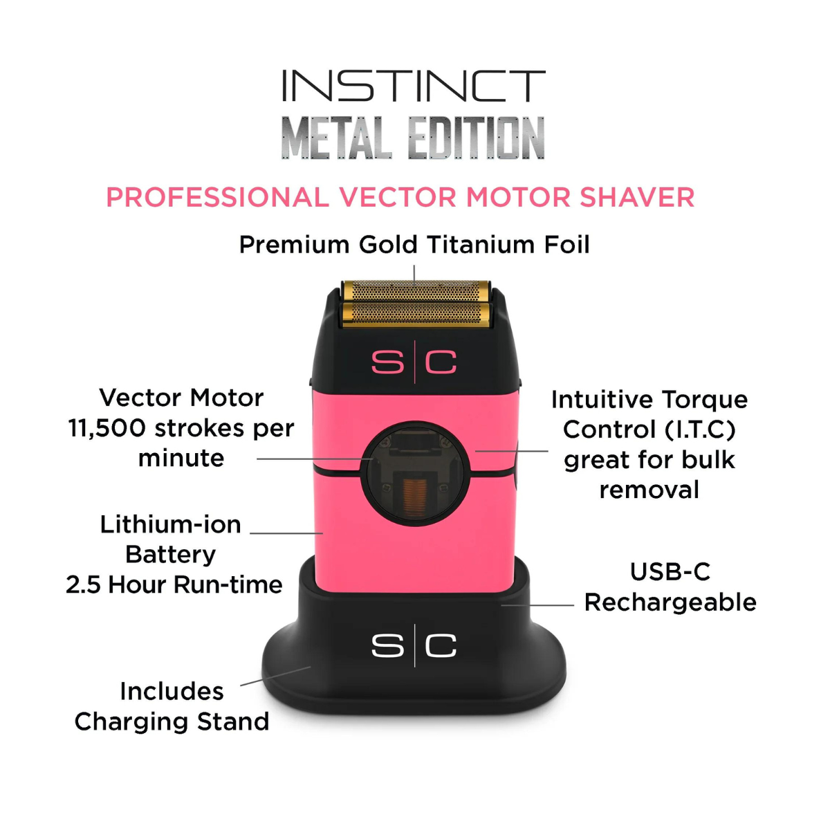 StyleCraft Instinct Metal Double Foil Shaver - Pink