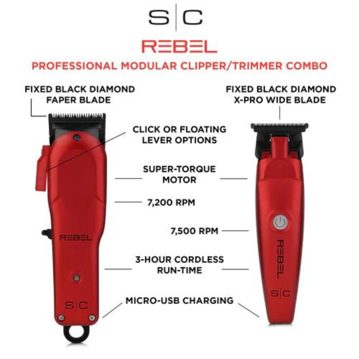 StyleCraft Super-Torque Modular Red Rebel Clipper & Trimmer Combo