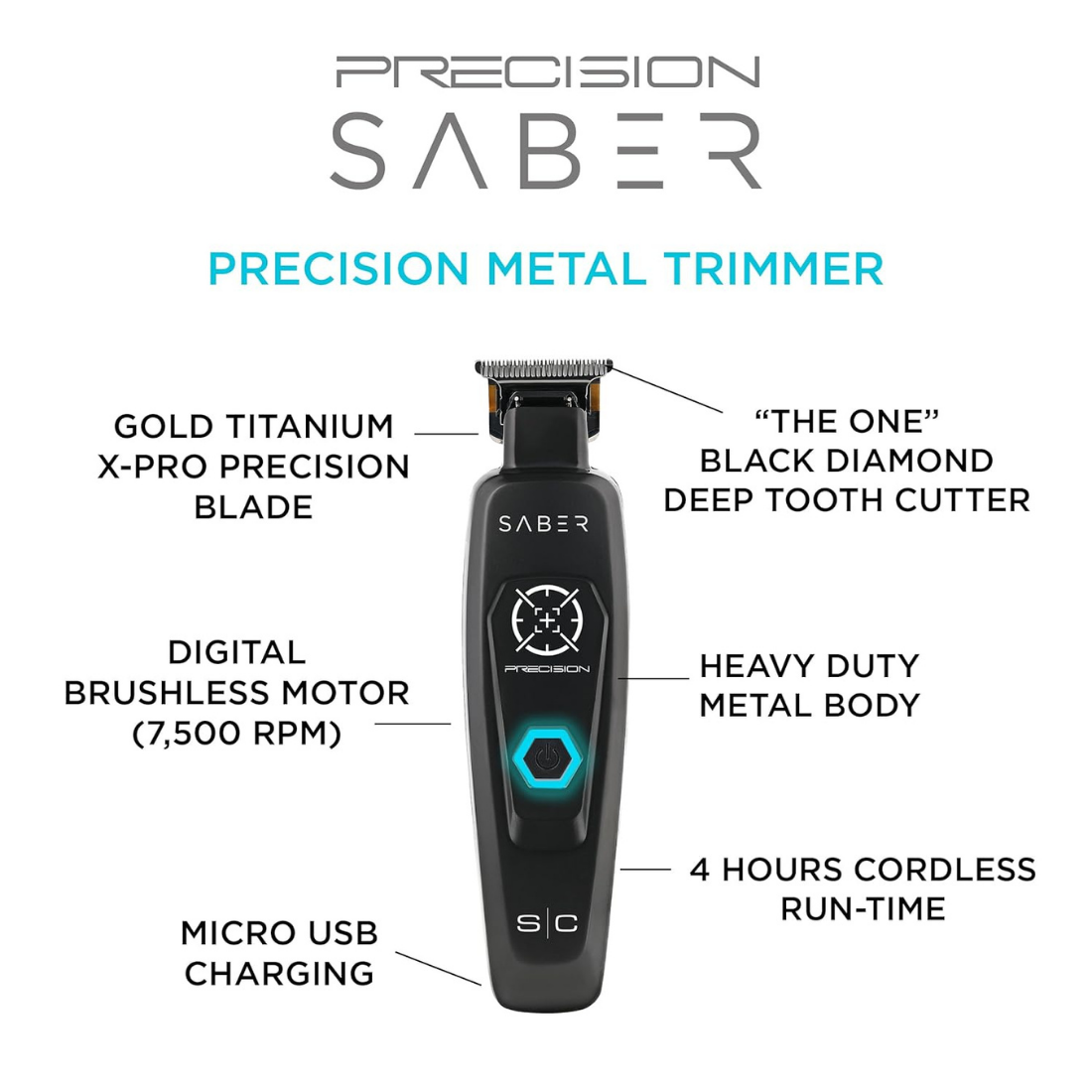 Stylecraft Pro PRECISION Saber Metal Trimmer with Brushless Motor - Black