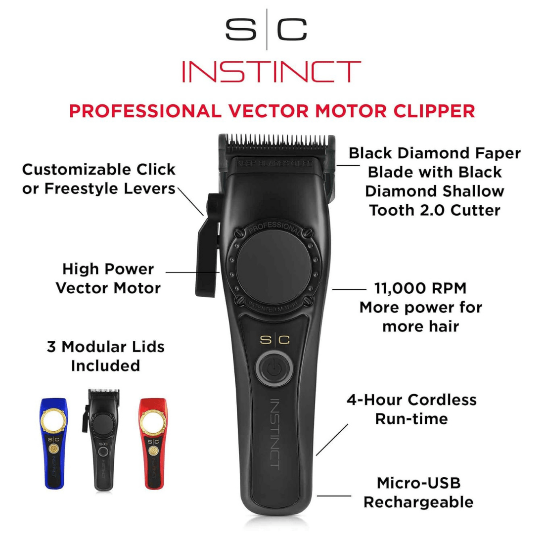 STYLECRAFT INSTINCT PROFESSIONAL VECTOR MOTOR CORDLESS HAIR CLIPPER WITH INTUITIVE TORQUE CONTROL Clippers StyleCraft/Gamma+ 