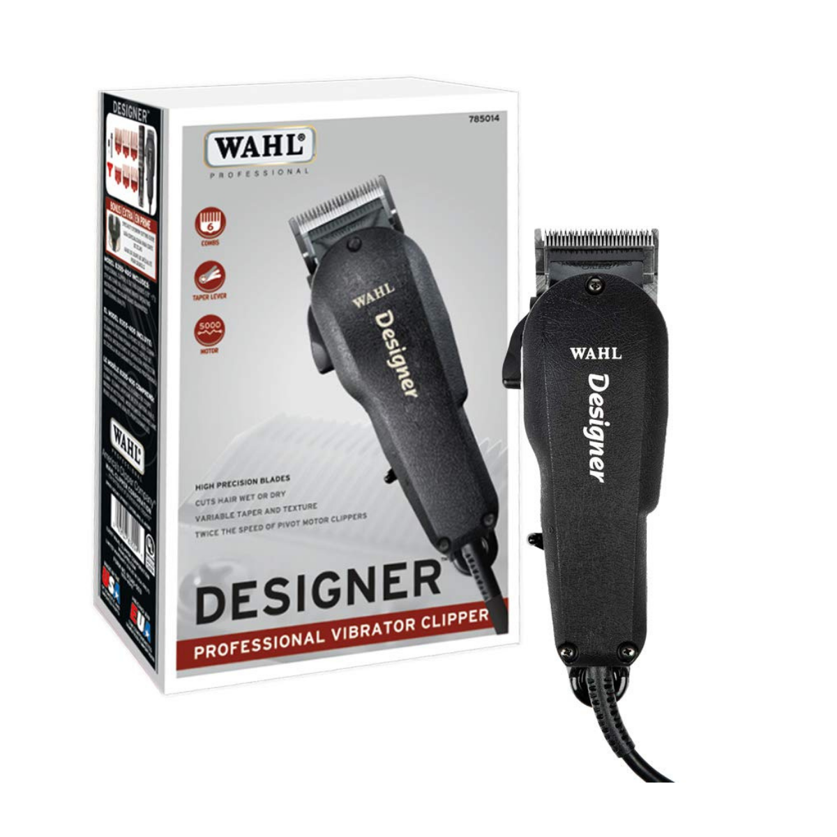 Wahl Designer Professional Vibrator Clipper Black W/6 Cutting Guides