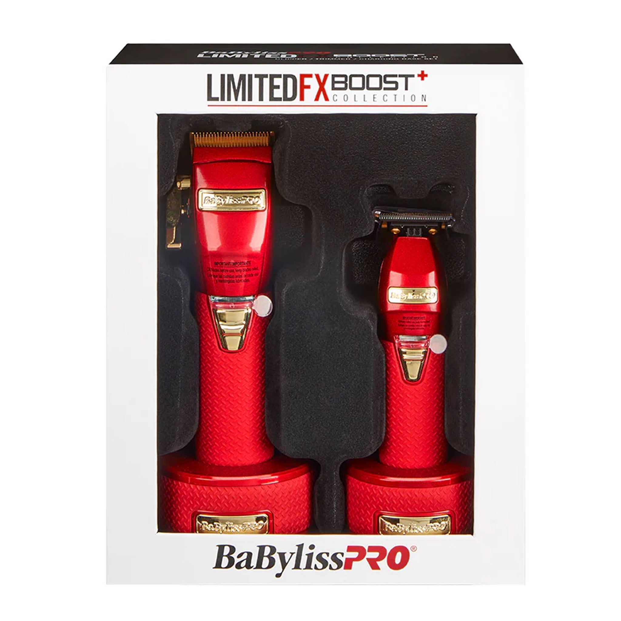 BaByliss PRO Red FX Boost+ Limited Edition Clipper & Trimmer Set w/ Charging Base (FXHOLPKCTB-R)