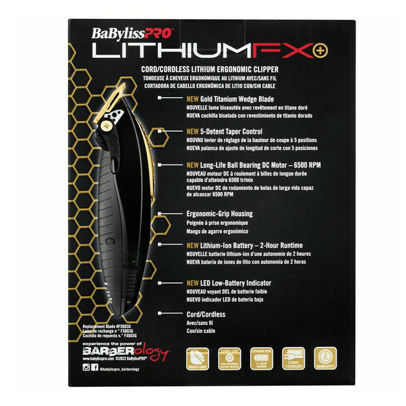 BaByliss PRO FX673N LithiumFX+ Cordless Lithium Ergonomic Black & Gold Clipper | New Arrival